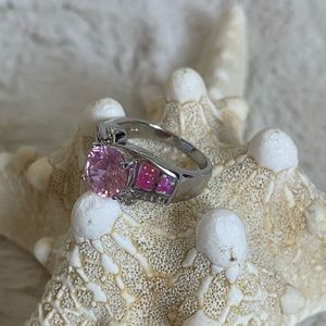 Size 6 Silver Pink Opal and Synthetic Stone Ring